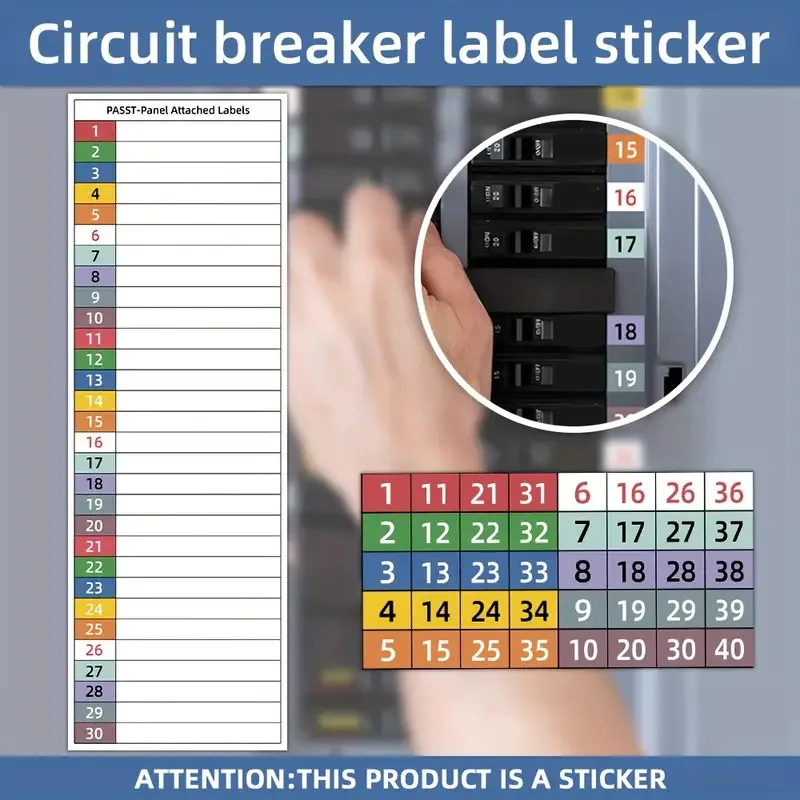 1/2 Sets Breaker Panel Labels – Bright Color-Coded Circuit Number Stickers for Easy Identification, Reusable，Mix Colors