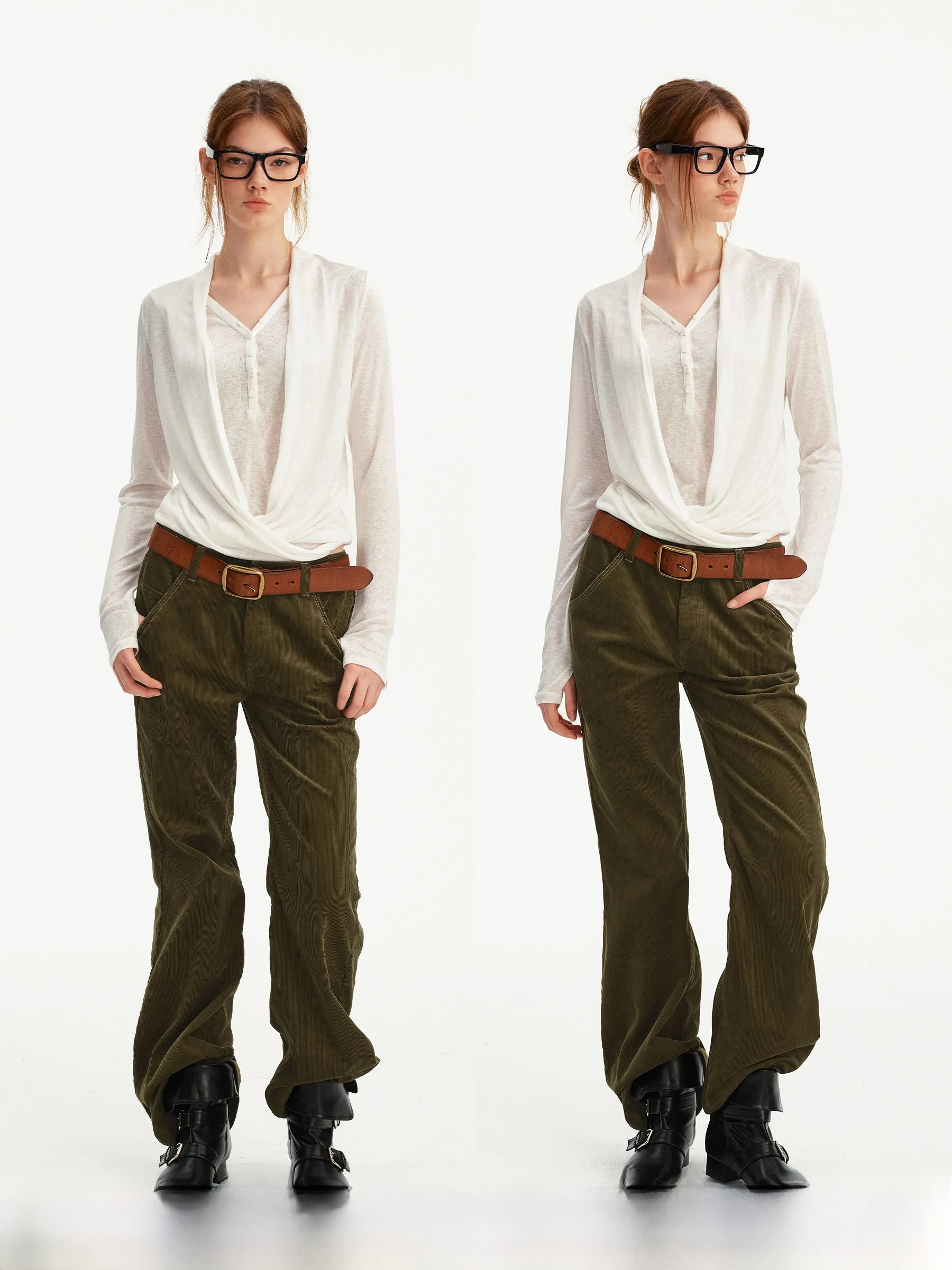 

3rd Women's Slim Fit Long Sve V-ne T-irt Cross Drape V-ne Linen Base irt Fake Two-pieced Cleanfit Sle