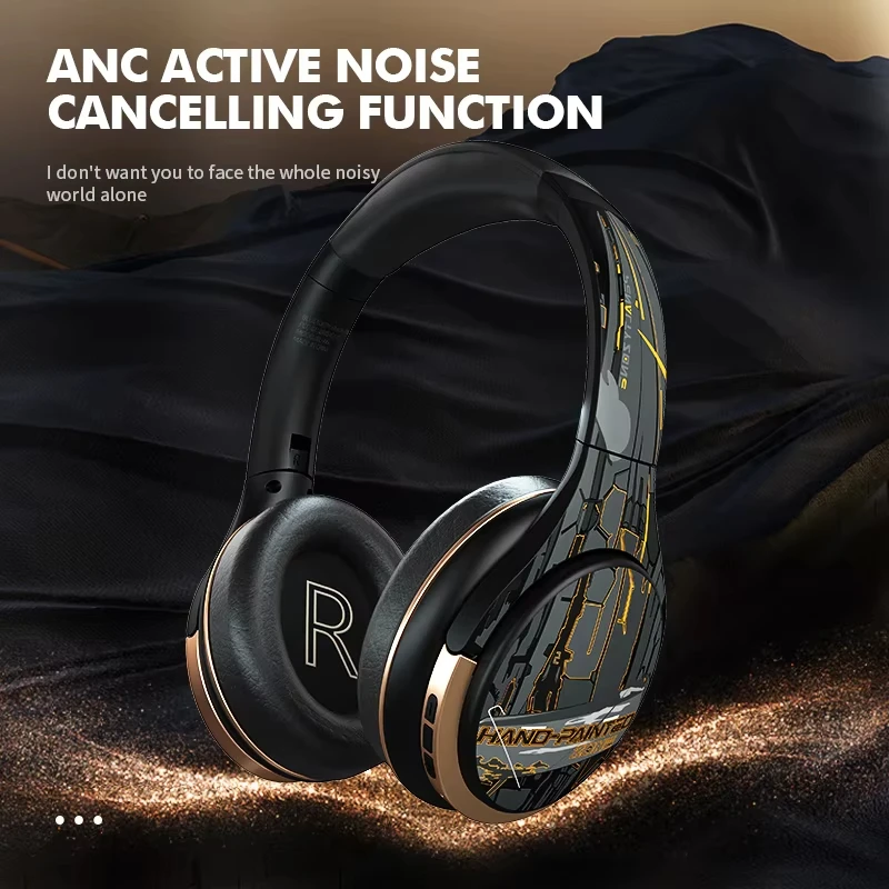 Wireless Active Noise Canceling Headphones with Mic ANC Over Ear Bluetooth Headset 50H Playtime Bass Studio Stereo Sound