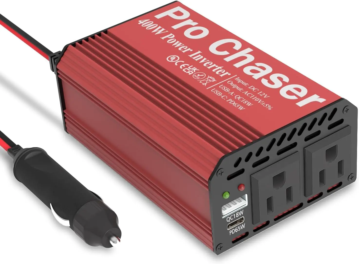 

400W Power Inverters for Vehicles - DC 12v to 110v AC Car Inverter Converter, USB-A, PD 65W USB-C Ports, Dual AC Adapter for