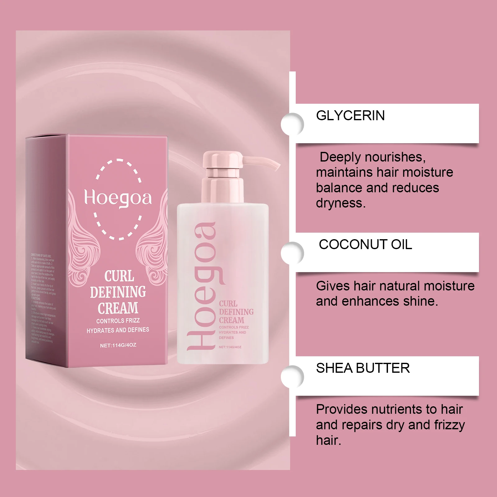 Hoegoa 100g Curling & Shaping Cream Voluminous Moisturizing Natural Luster Bangs Curls Care Hair Styling Product