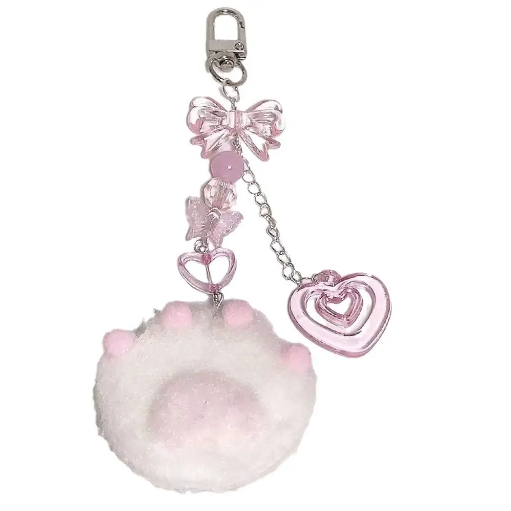 Cute Keychain Pendant Lovely Plush Claw Heart Portable Bag Accessories Keyring Ornament Perfect Gift for Women and Girls