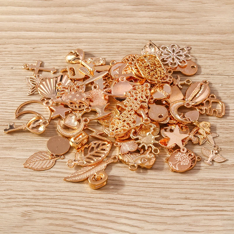 Tusember 10/20/30/50 Stück Legierungs-Anhänger in Tier-, Stern-, Blumen- und Kreuzform für Armbänder, Halsketten, DIY-Schmuckherstellung, goldfarbene Charms – Detail 4