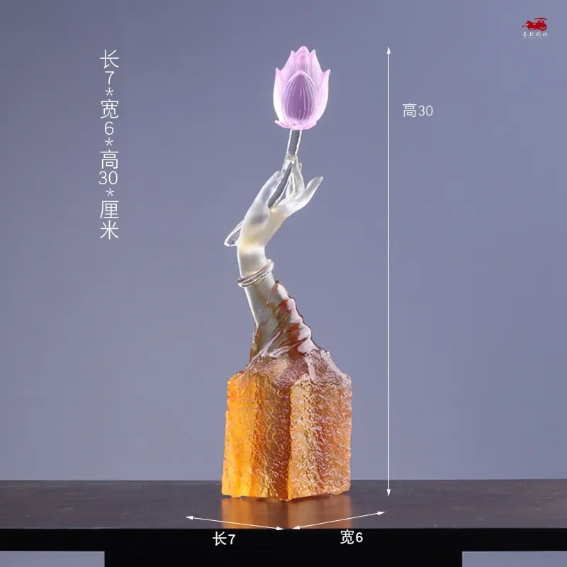 Glazed Ceramic Bergamot Lotus Statue Zen Style Home Decor for Living Room Entrance Tea Table Ornament Chinese Craft Gift