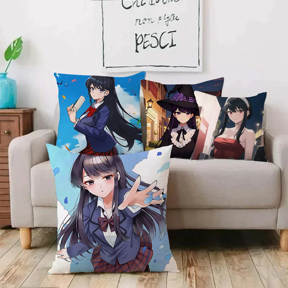 Pillow Covers Cartoon Anime Komi San Can't Communicate Sofa Decorative Home Double-sided Printing Short Plush Cute Cushion Cover