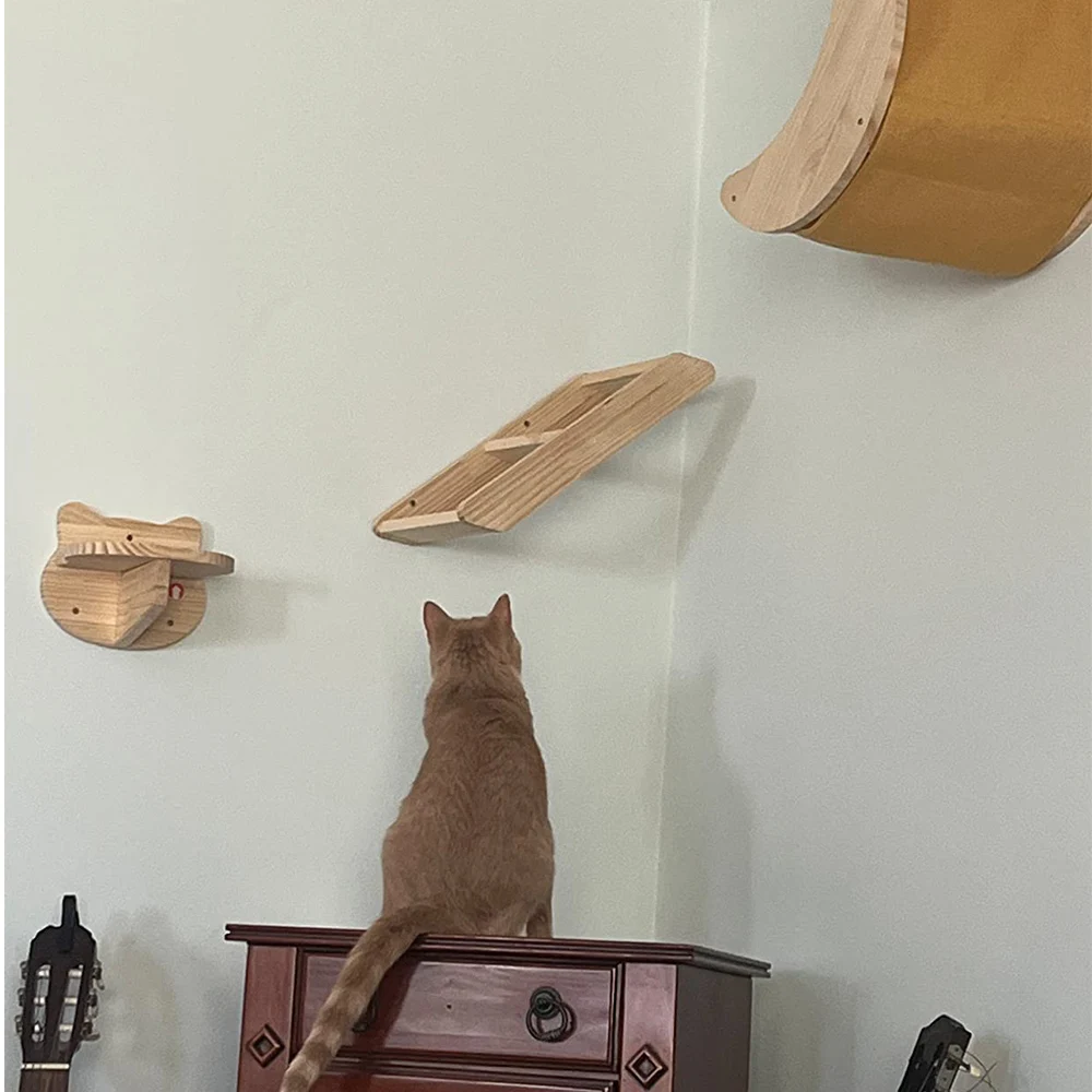 Wall Mounted Cat Wall Climbing Furniture Cat Corner Guardrail Steps and Platform Scratching Posts For Cat Walking and Playing