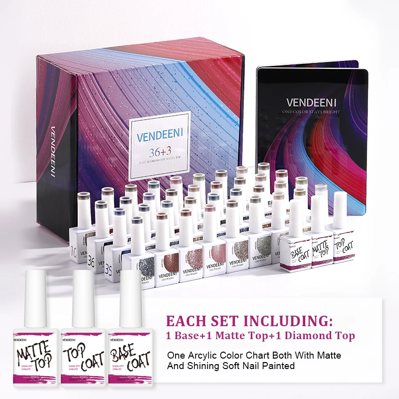 Vendeeni TPO HEMA Free Top High Density Pigment 36Color Platinum Gel Polish Nail Art UV Led Nail Gel Polish