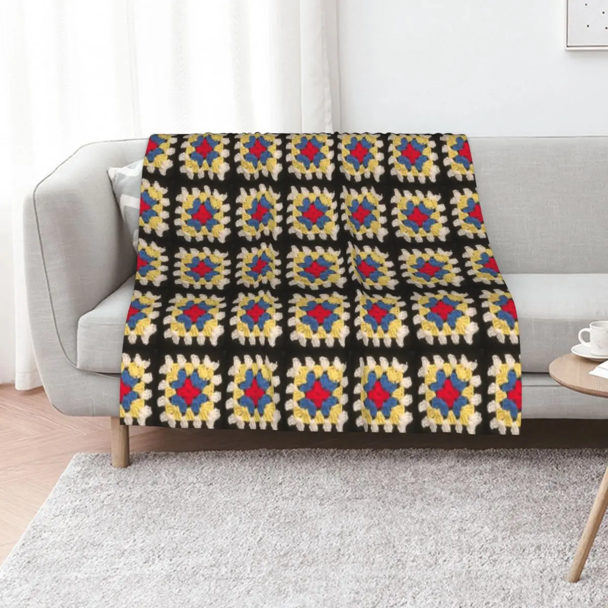 Primary colours granny square Throw Blanket Beautifuls warm winter Quilt Polar Soft Big Shaggy Blankets