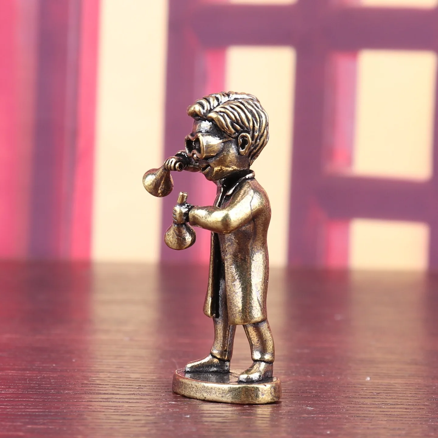 Vintage Brass Scientist Figurine Miniature Model, Desktop Micro Landscape Decor & Car Ornament, Unique Collectible Gift for Men