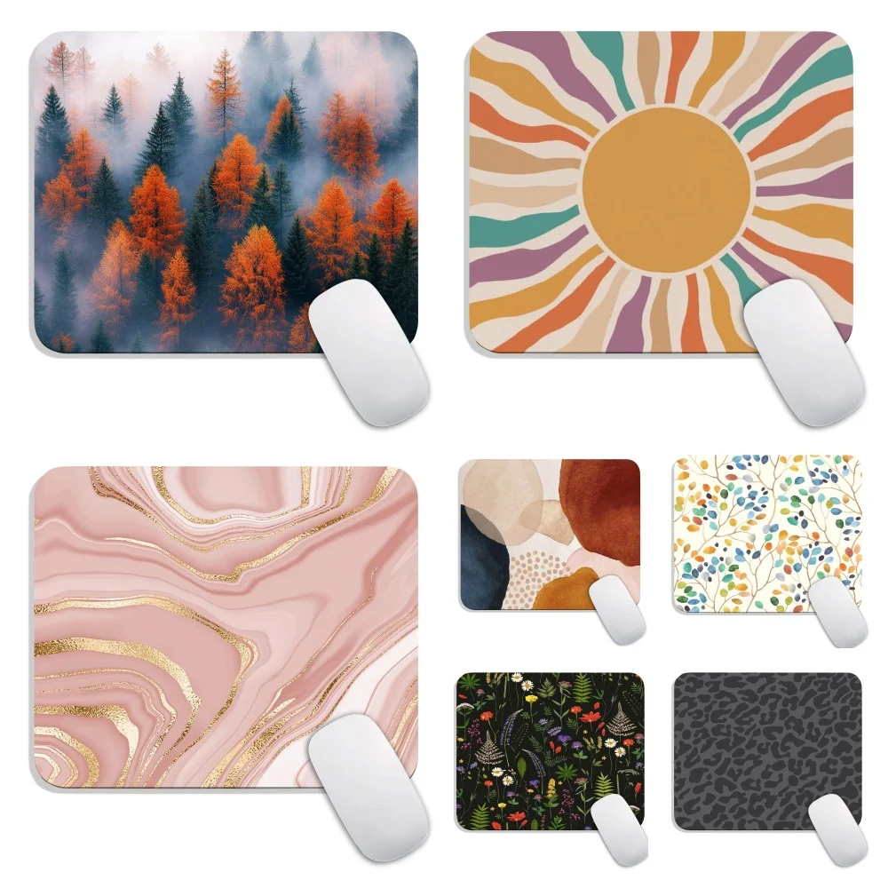 Pink Gold Foil Marble Mouse Pad Non Slip Rubber Base Abstract Floral Forest Leopard Print Office Small Gaming Mousepad Gift