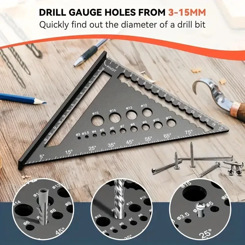 7-Inch Aluminum Alloy Triangle Ruler with Protractor - Precision Woodworking Measurement Tool (Durable, Accurate)