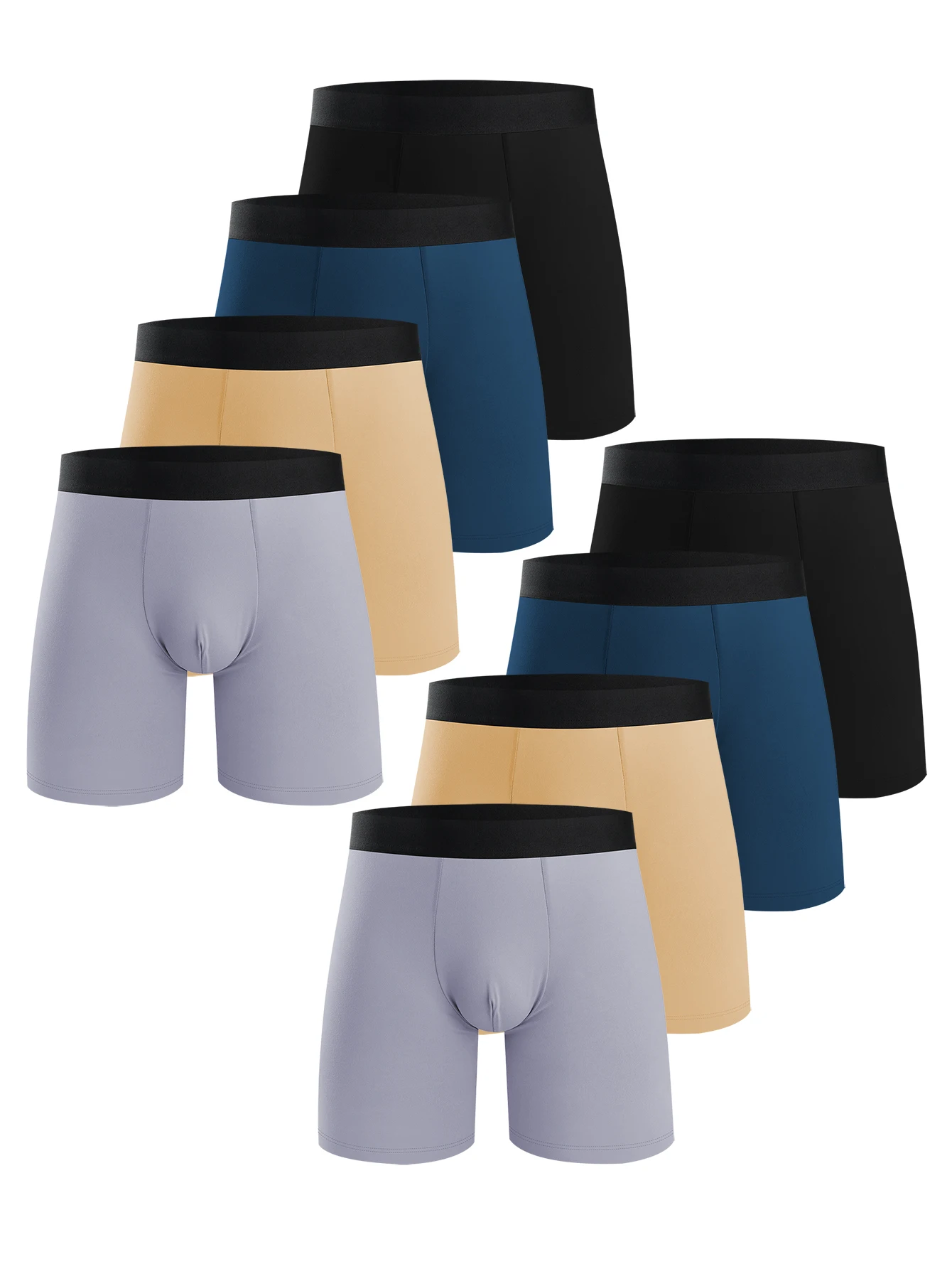 

8PCS Men Flat Leg Underwear Casual Minimalist Solid Color High Stretchy Underpants Male Cozy Breathable Daily Underwear