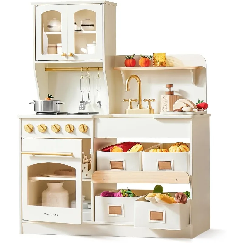 

Tiny Land Play Kitchen for Kids with Storage System, Toy Kitchen Set with Plenty of Play Features Gift for Ages 3+