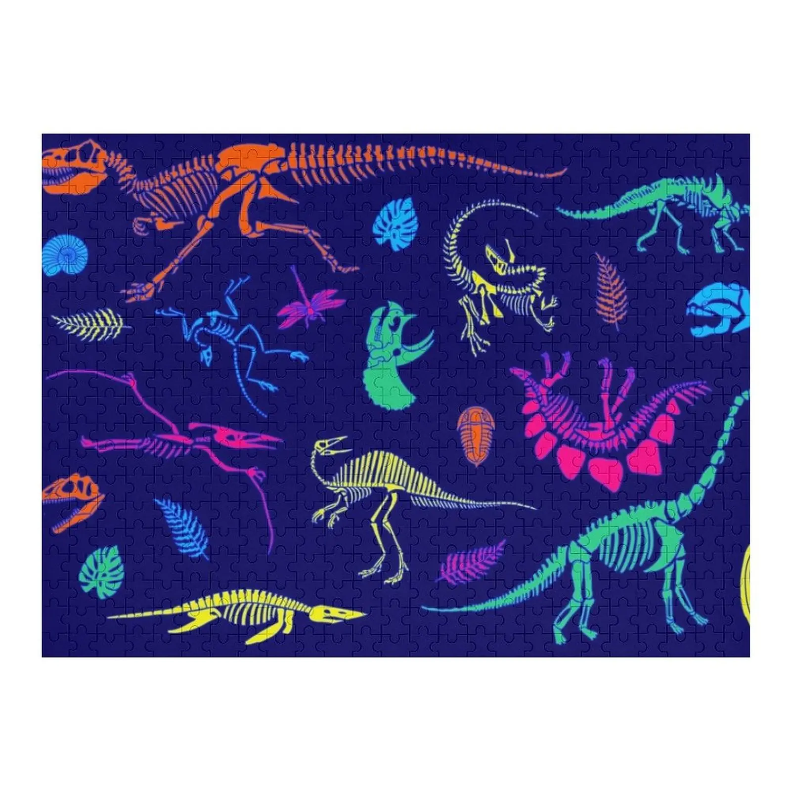 

Neon Dinosaur Fossil Jigsaw Puzzle Personalized Toy Personalized Gift Married With Personalized Photo Customs With Photo Puzzle
