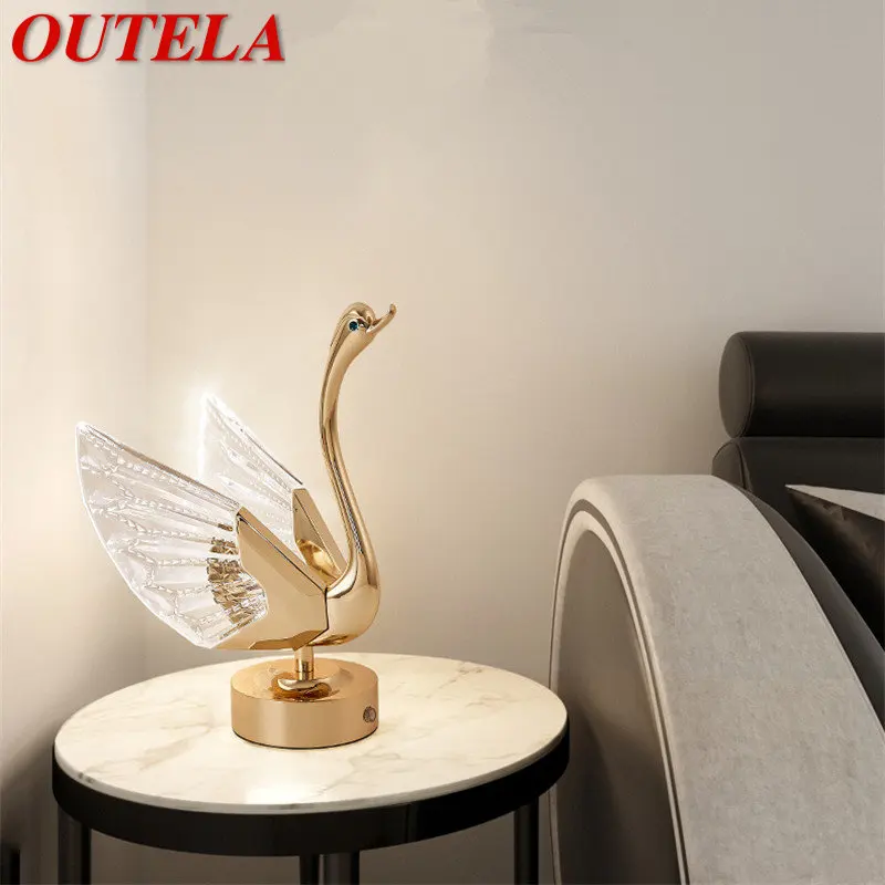 

OUTELA Modern LED Swan Rechargeable Table Lamp Creative Design Desk Light Decor For Home Living Room