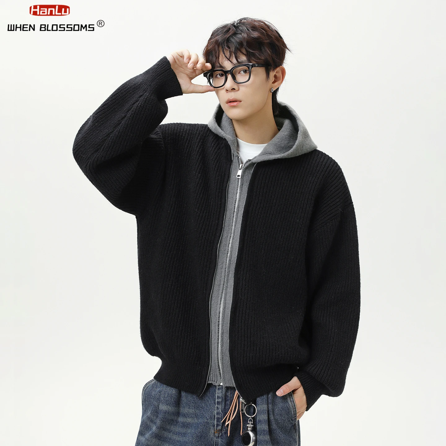 2025 Unisex Faux Shearling Hooded Cardigan Two-in-One Pullover Oversized Couple Lazy Style Vintage Knit Coat