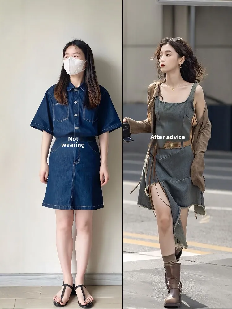 

plus Size Women's Denim Overalls Spring Faion Set Unique Korean Sle Long Sve round Ne Polyester Dr for Adults