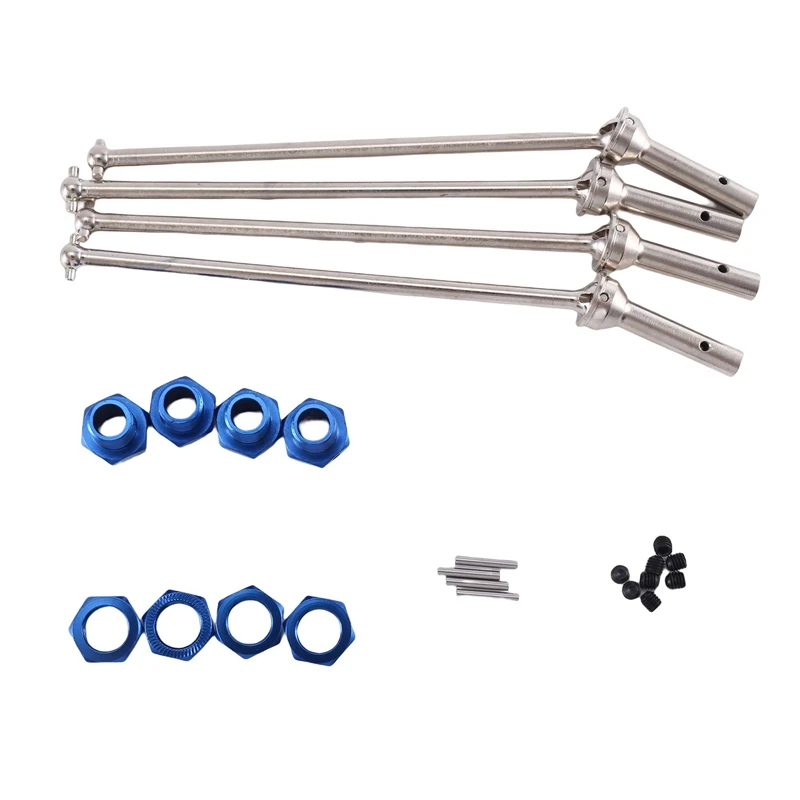 4 Stück Metall-Antriebswelle vorne und hinten CVD mit verlängertem Radsechskant für 1/10 Arrma Kraton Outcast Upgrades Teilesatz Blau