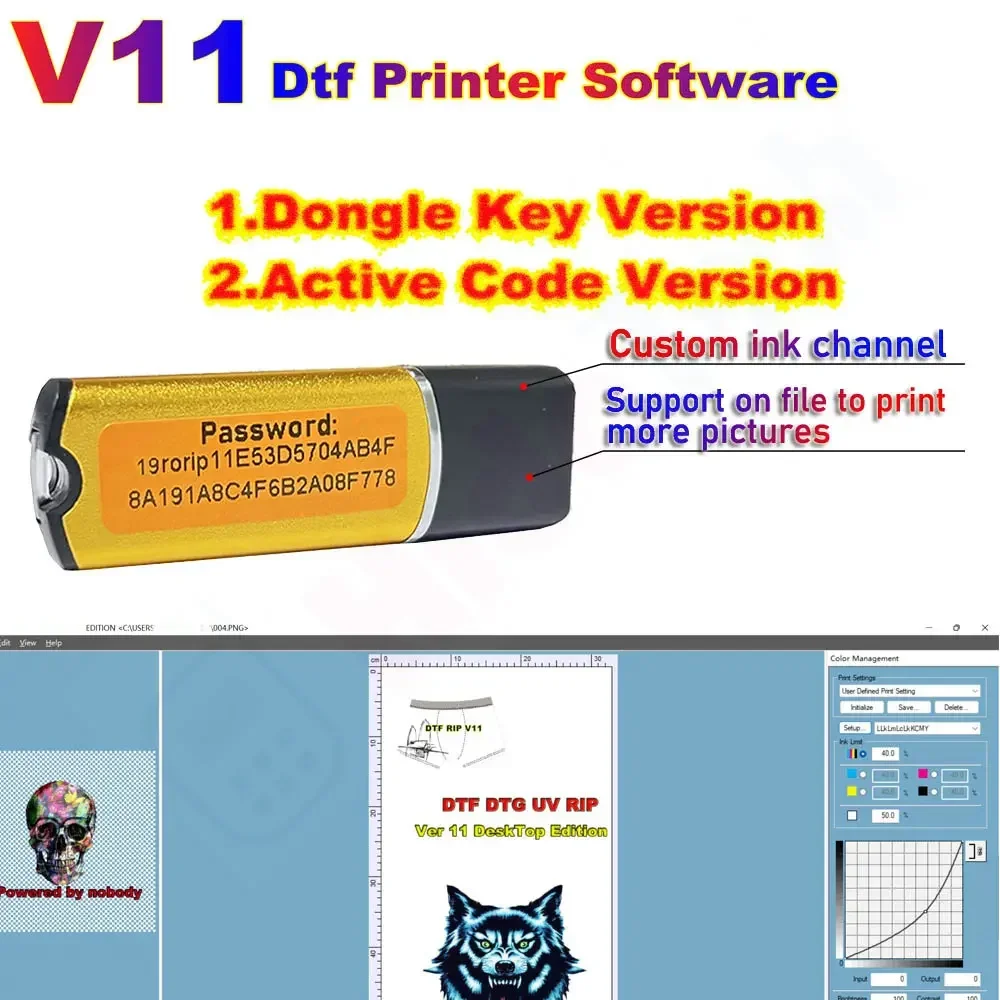 L18050 Dtf Uv Rip Software For Epson Desktop Wide Dtf Format Porgram 11 License Code Dongle Usb Key Stick 4800 4900 Rollprint