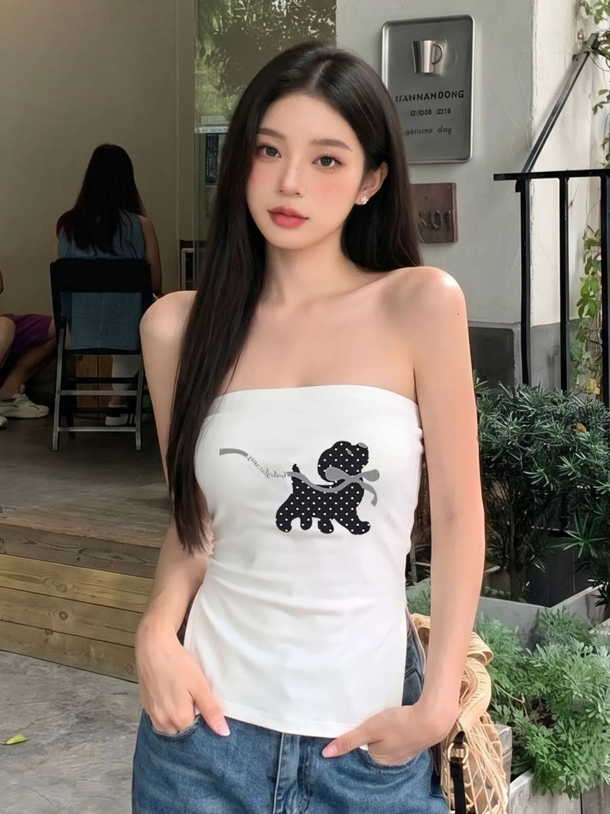 

Sexy Sweet Girl Style Strapless Top Women's Slimming Short Cartoon Versatile Inner Wear Summer New Arrival Polyester Fiber