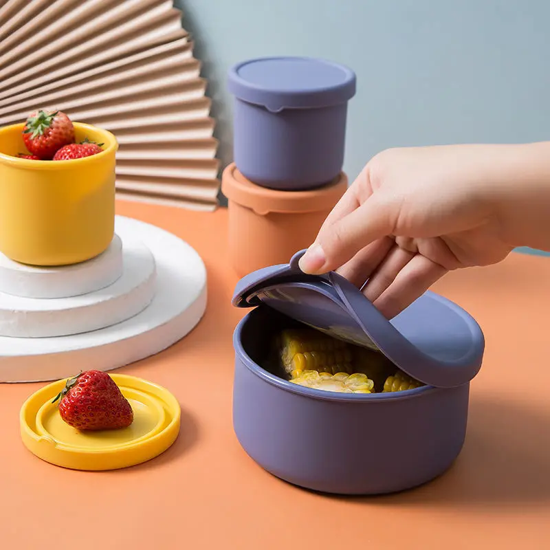 Circular Silicone Lunch Box 700ml Large Capacity Microwave Heated Silicone Fresh-Keeping Box,Snack Salad Bento Box For Office