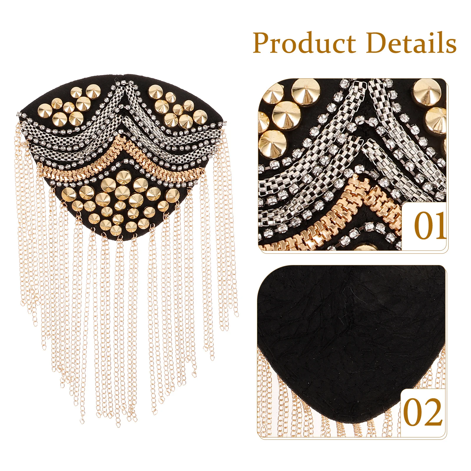 

2Pcs Rivet Tassel Shoulder Epaulet Unique Individuality Style Versatile Fashion Accessory Any Occasion Shoulder Epaulets