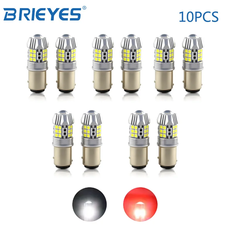 

10 шт. 1156 1157 7443 3157 Автомобильная светодиодная лампа заднего тормоза DRL BA15S W21W 7440 3156 T20 Белый/Красный луч 200% яркий неполярный
