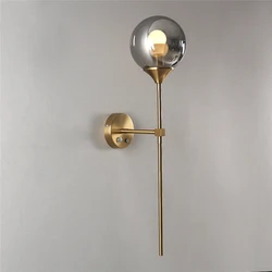 battery Charge Wall Lamp Touch Switch Golden Sconces Glass Lampshade Lighting Fixture Bedside Living Room Decoration Wall Lights