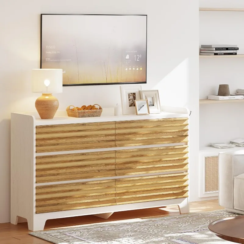 Комод с 6 ящиками для спальни и 3 крючками, деревянный комод шириной 59 дюймов с приподнятой столешницей