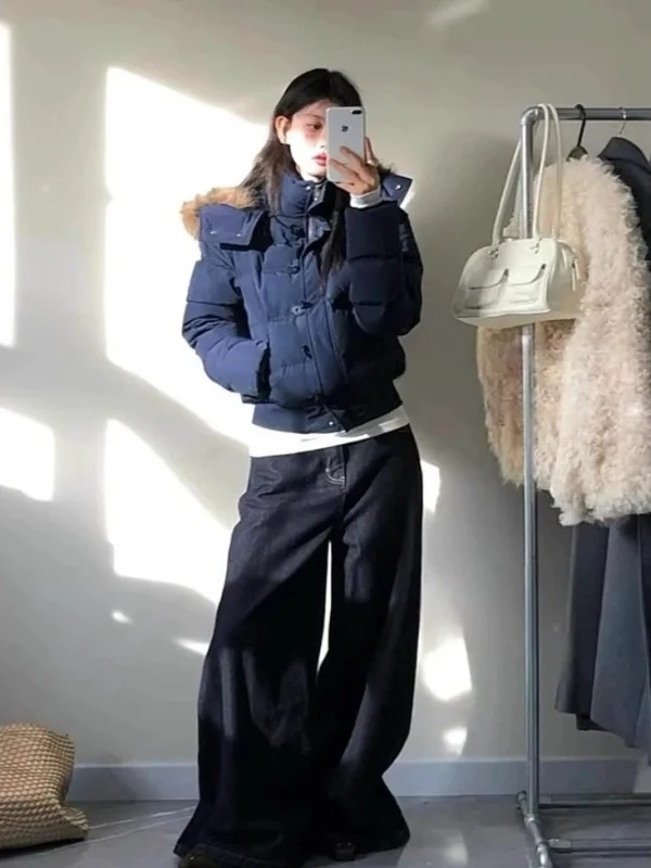 Giacca Invernale da Donna in Cotone Imbottito, Nuovo Modello Sottile con Zip Blu, Calda e Confortevole per il Pendolarismo