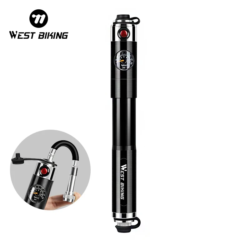 

WEST BIKING Bicycle Pump 160Psi High Pressure Gauge Portable Hand Bike Pump Aluminum Alloy Tire Inflator MTB Bike Accessories