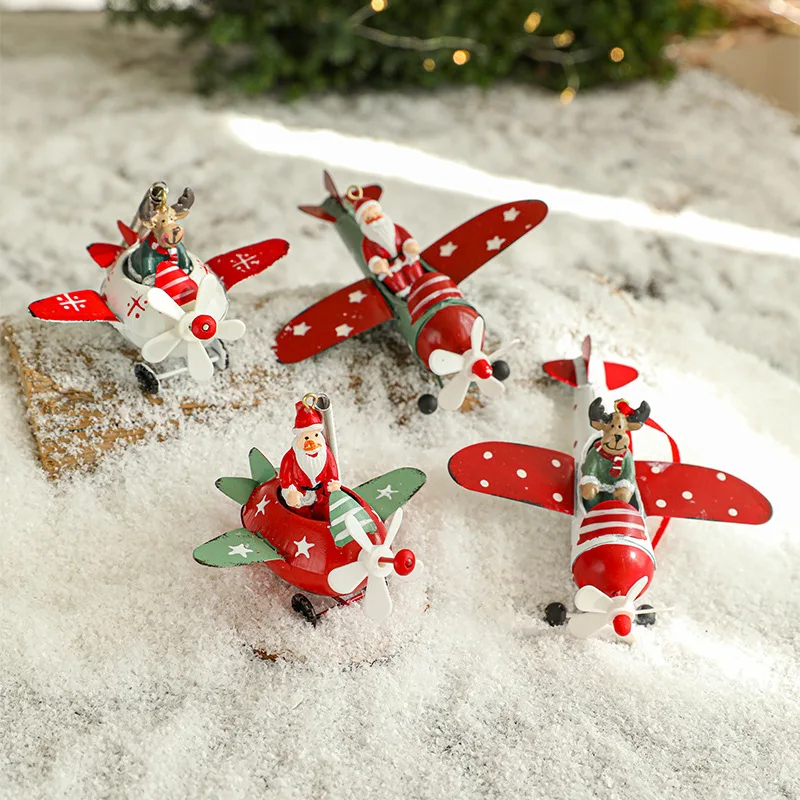 Retro Iron Christmas Pendant Antique Style Santa Claus Airplane Christmas Tree Hanging Decoration Ornaments Party Decor