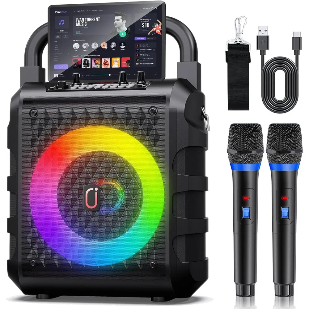 

Karaoke Machine with 2 Wireless Microphones, 【2025 Upgraded 20W 6.5"Subwoofer】Portable Bluetooth Karaoke Speaker for Adults & Ki