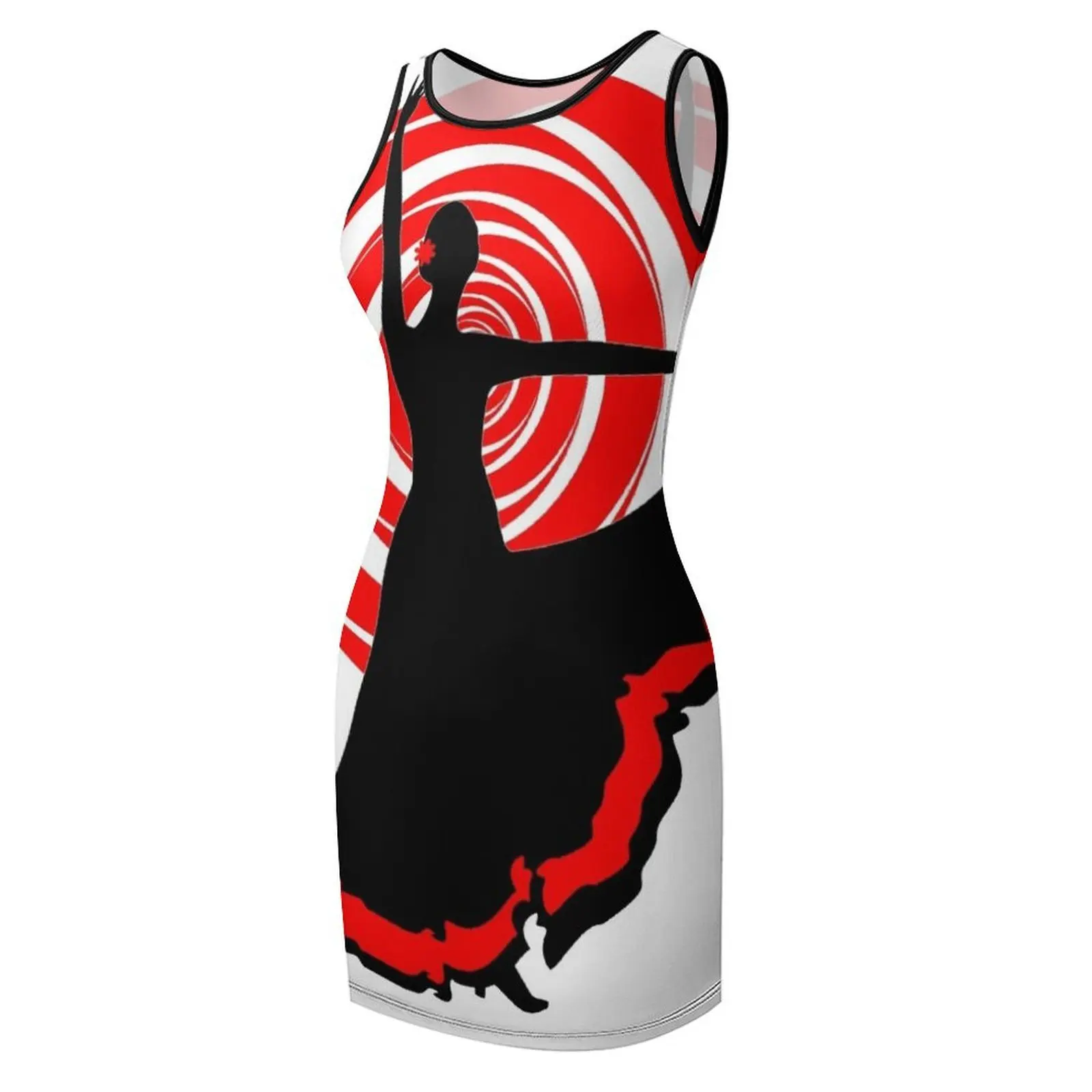 ملصق تي شيرت راقص الفلامنكو اسبانيا التقليدي للرقص السفلي. فستان الشمس بلا أكمام فساتين كوكتيل فستان ضمادة