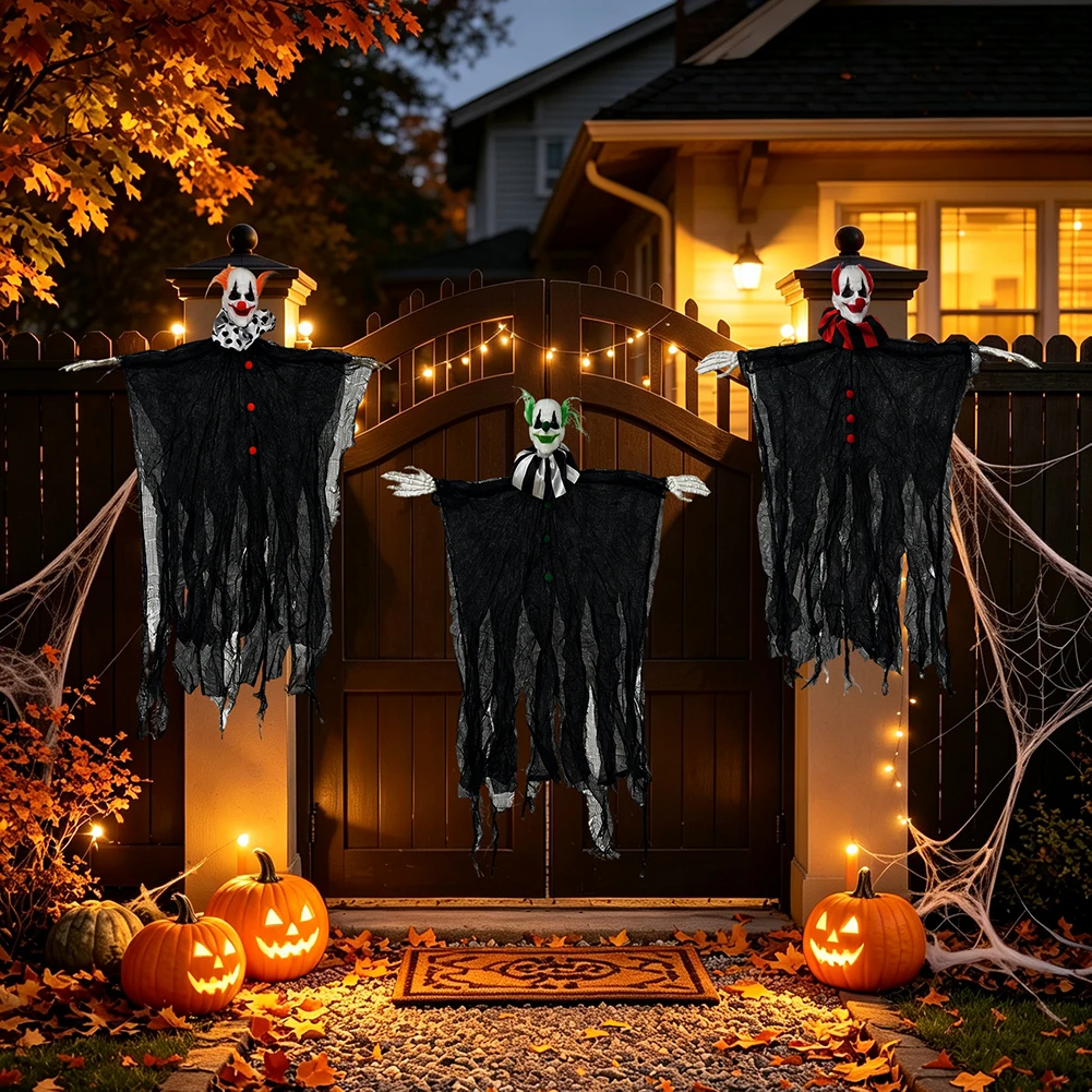 Halloween-Skelett-Clown-Dekoration, Atmosphären-Requisiten, Geist mit gruseligem schwebendem Geisterornament für Party, Zuhause, Innen- und Außenbereich, Gärten – Detail 4