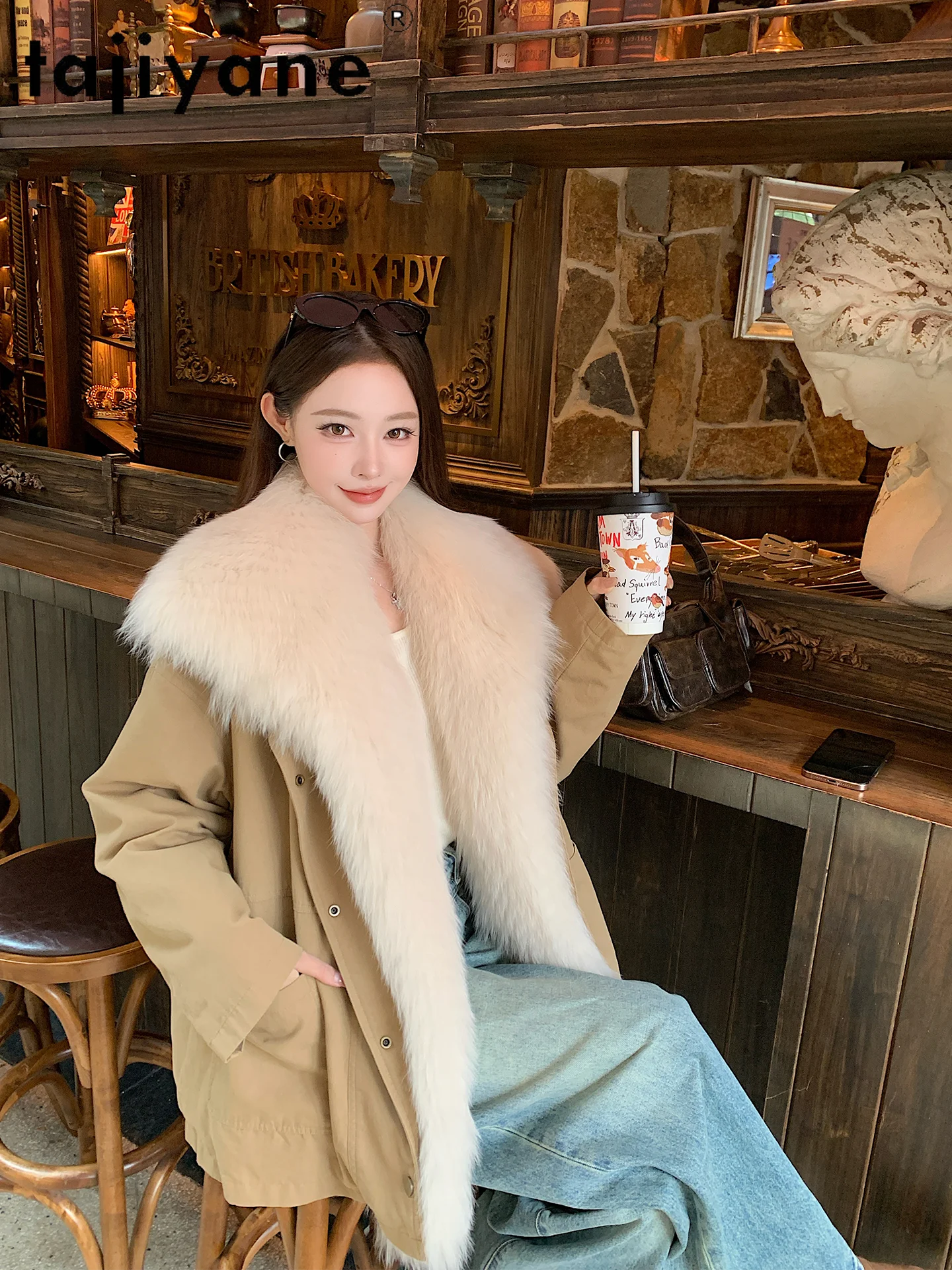 TAJIYANE White Goose Down Coats Women Luxury Real Fox Fur Collar Parka Coat Stylish Winter Outerwears 2025 Woman Clothes 경량패딩