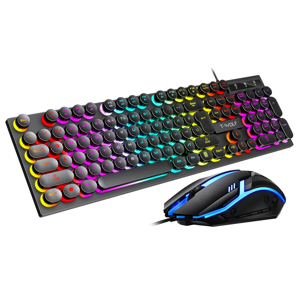 Colorful Backlight 104 Punk Round keys USB Wired Gaming Keyboard Mouse Combos