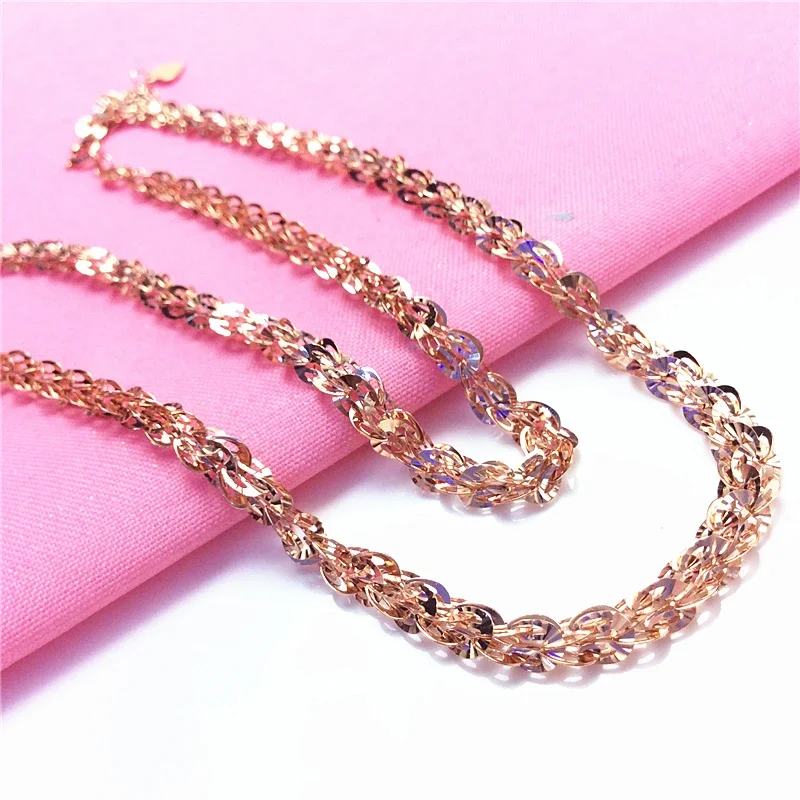 

New 585 Purple Gold Plated 14K Rose Gold Chains neckalce for woman delicate sparkling luxury wedding engagement jewelry