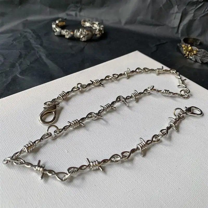 Chain Necklace Trousers Waist Punk ChainPants Hippop Grunge Goth Snake Men Jewelrythornslong Wire Barbed Jeans Silver Necklace