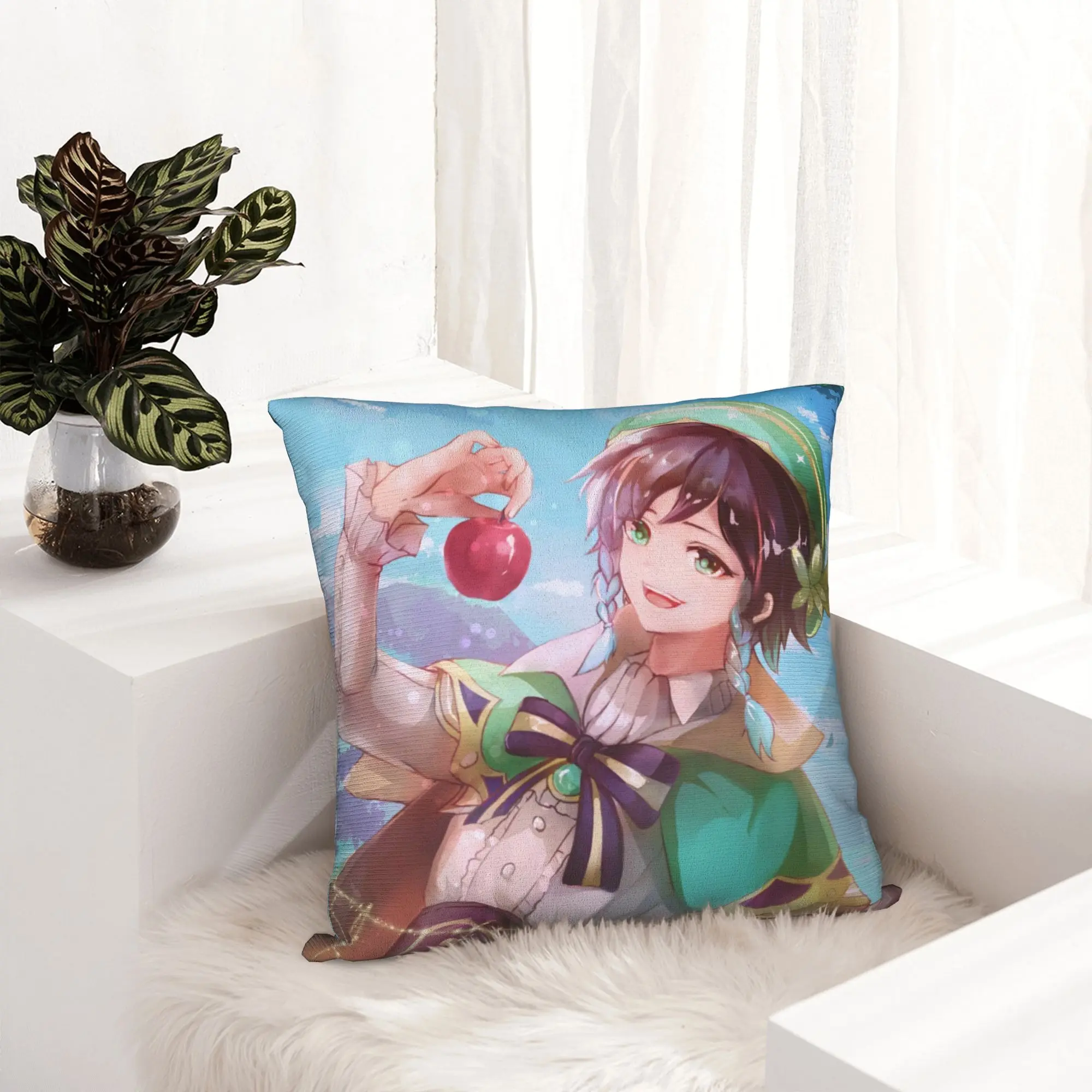 Genshin Impact Wallpaper Qiqi Pillowcase Printed Polyester Cushion Cover Decorations Throw Pillow Case Cover Home Wholesale 18''