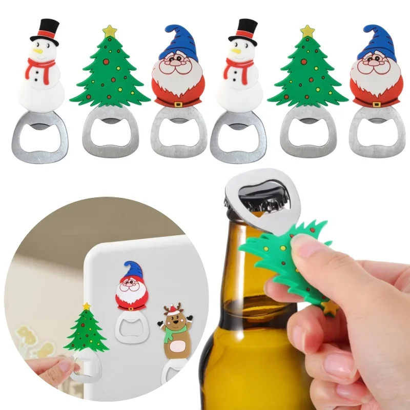 1-10PCS Christmas Bottle Openers Santa Claus Snowman Silicone Stainless Steel Openers Holiday Party Table Decorations Kitchen