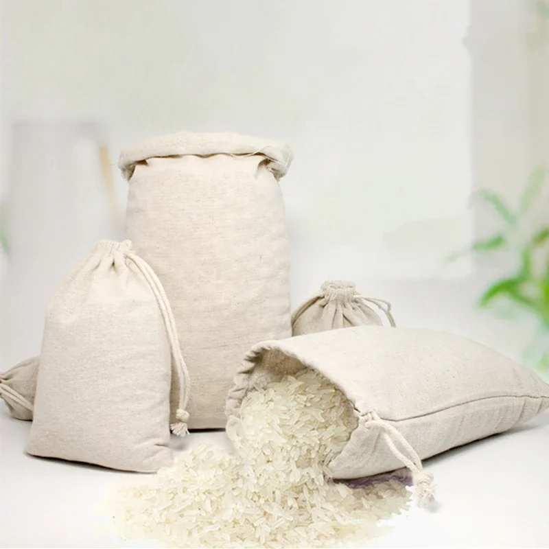 Resuable Cotton Linen Drawstring Handmade Kitchen Storage Pouch Gifts Wedding Jewelry Christmas Packaging Cloth Bag
