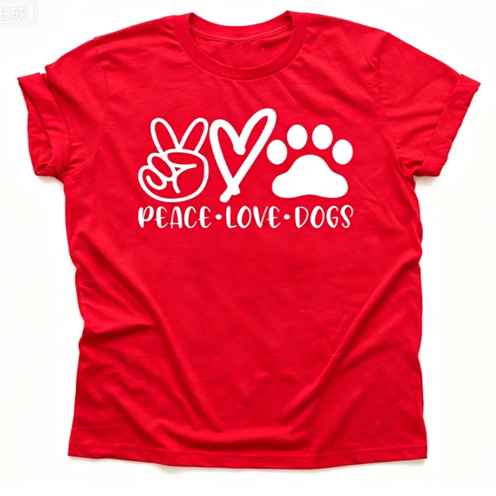 Dog Lover Graphic T-Shirt Men And Women Peace Love Dogs Printed Short Sleeve Vintage Casual Daily