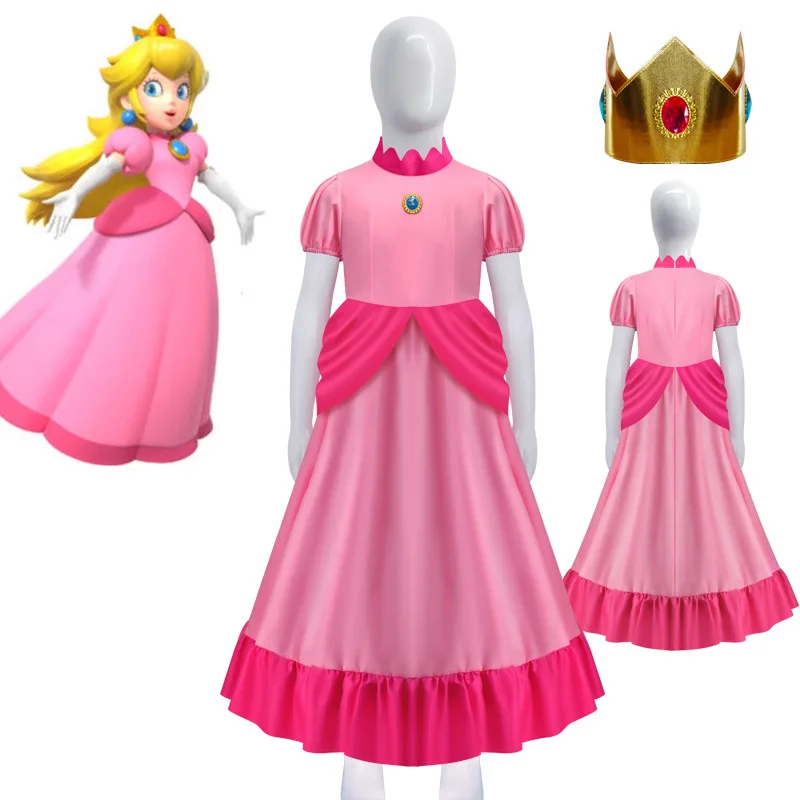 Factory price Princess Peach Costume,Peach Daisy Rosalina Dress Up for Girls Cosplay Outfit with Accessories
