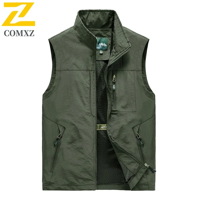 COMXZ  Mens Outdoor Sports Vest Summer Thin Plus Size Multi Pocket Sleeveless Spring Autumn Quick Dry lightweight Waistcoat