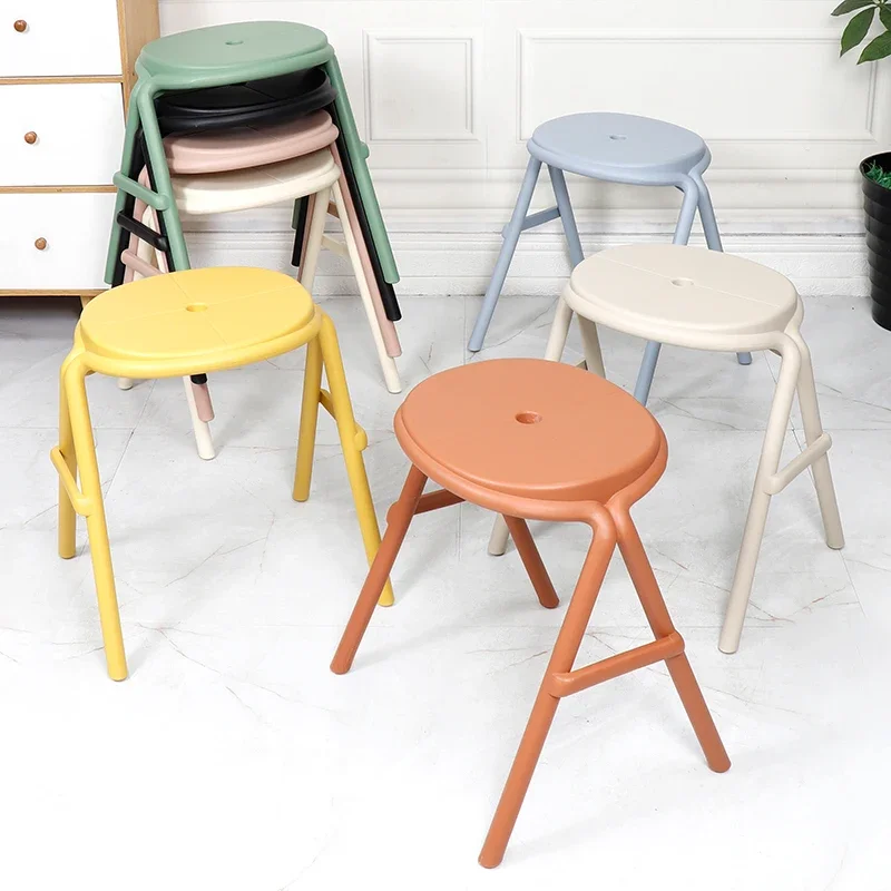 4 Pcs Design Minimalist Dining Room Chairs Luxury Stool Plastic High Stools Can Be Stack Design Kitchen Silla Foot Furniture