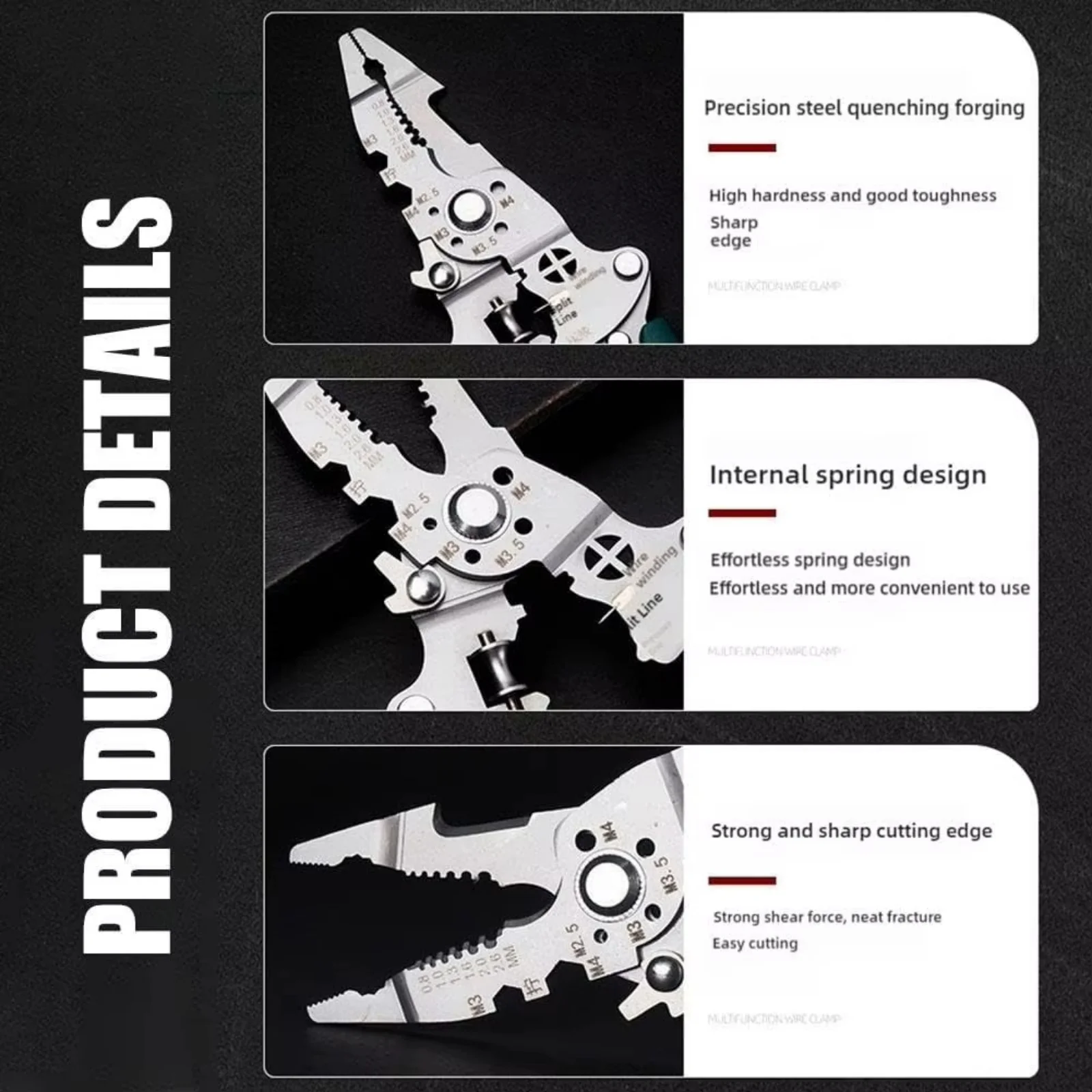 Foldable Stainless Steel Wire Strippers with Multi Functions Including Cutting Stripping Winding and Cable Crimping Tool