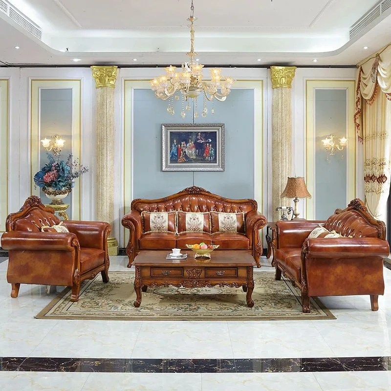 

Classic Family Living Room Sofa Genuine Leather Solid Wood Living Room Sofa Comfortable Lounge Woonkamer Banken Home Accessories