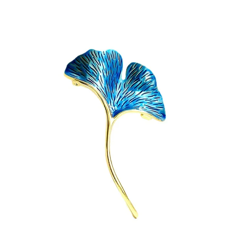 Ginkgo Leaf Brooches Enamel Plant Corsage for Women Girls Suit Collar Clip Clothing Accesories Pins Wedding Party Jewelry Gifts