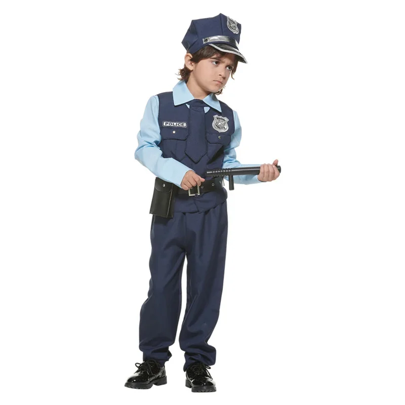 Traje de polícia de Halloween para crianças, trajes extravagantes, traje policial, arma superior, roupa de piloto, SWAT Cosplay, meninos e meninas, 2021